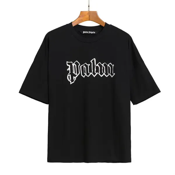 Palm Angels Distressed Logo Print Beige T-Shirt - 34