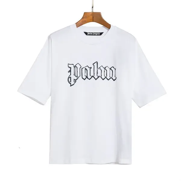 Palm Angels Distressed Logo Print Beige T-Shirt - 32