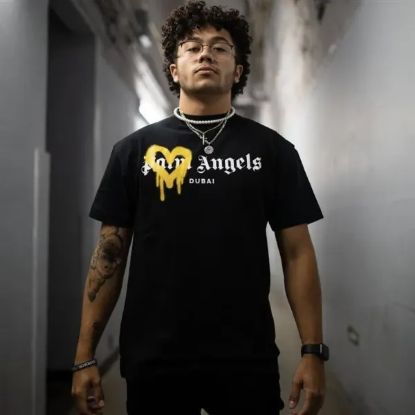 Palm Angels Distressed Logo Print Beige T-Shirt - 7