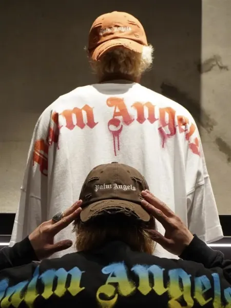 Palm Angels Distressed Logo Print Beige T-Shirt - 5