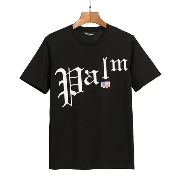 Palm Angels Distressed Logo Print Beige T-Shirt - 26