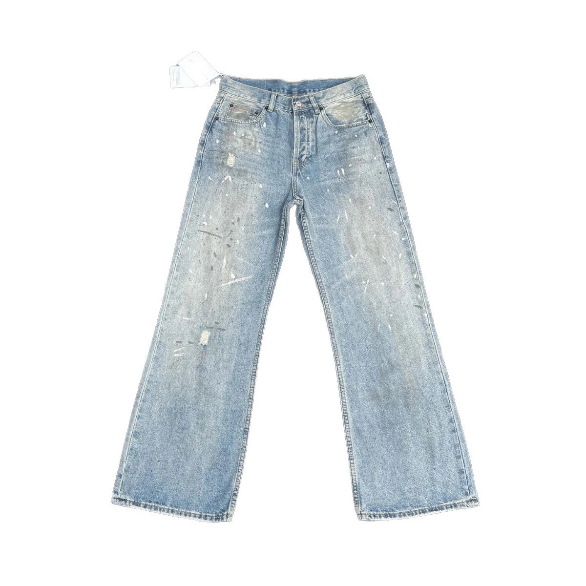 Distressed Light Blue Wide Leg Denim Jeans