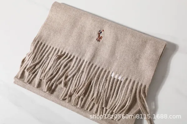 Polo Ralph Lauren Embroidered Cashmere Scarf Beige Scarves - 1