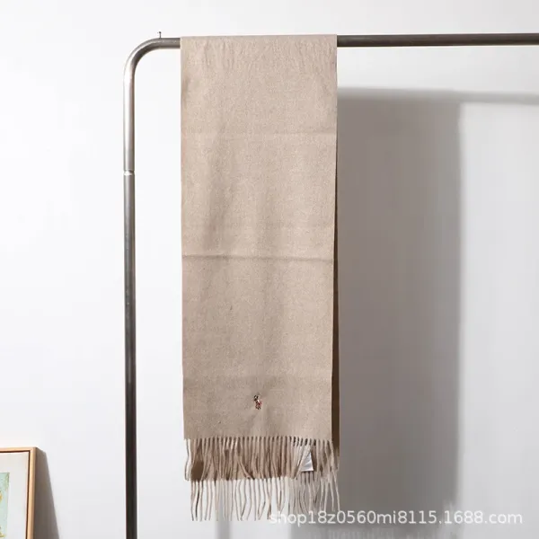 Polo Ralph Lauren Embroidered Cashmere Scarf Beige Scarves - 5