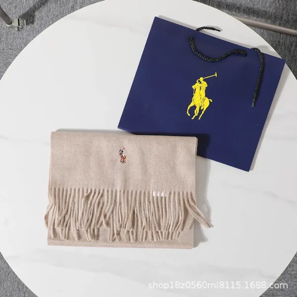 Polo Ralph Lauren Embroidered Cashmere Scarf Beige Scarves - 3