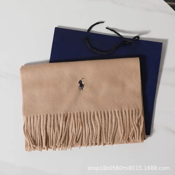 Polo Ralph Lauren Embroidered Cashmere Scarf Beige Scarves - 15