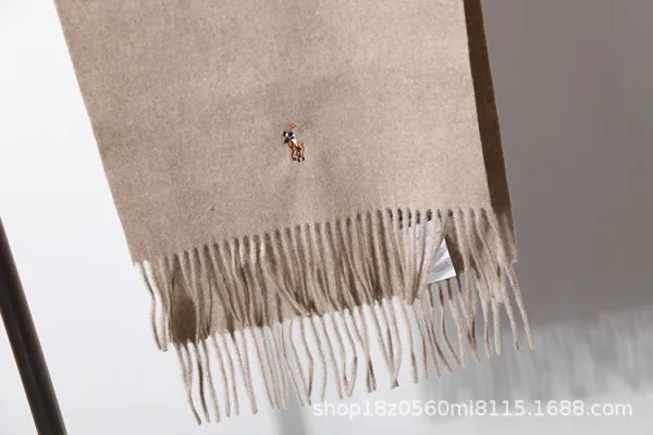 Polo Ralph Lauren Embroidered Cashmere Scarf Beige Scarves - 7