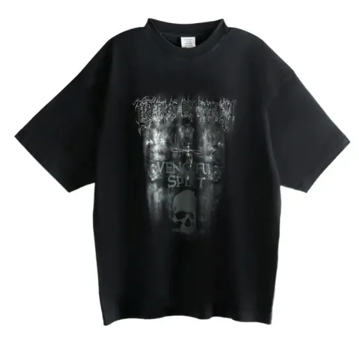 Design Vengeful Spirit Skull Graphic Oversized T-Shirt Black - 1