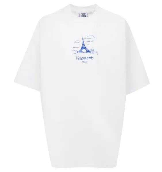 Vetements Eiffel Tower Sketch White Oversized T-Shirt - 1