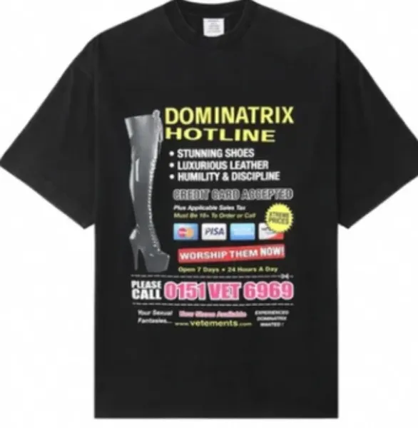 Vetements Dominatrix Hotline Graphic T-Shirt Black - 1