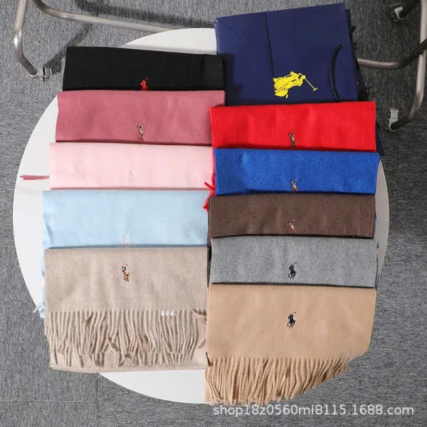 Polo Ralph Lauren Embroidered Cashmere Scarf Beige Scarves - 2