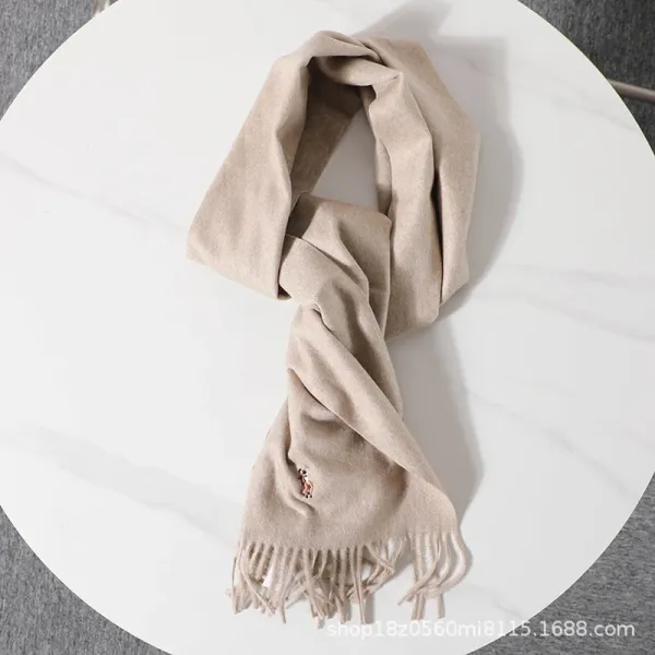 Polo Ralph Lauren Embroidered Cashmere Scarf Beige Scarves - 8