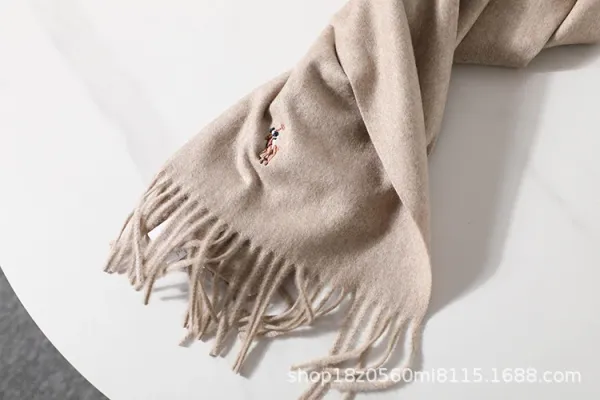 Polo Ralph Lauren Embroidered Cashmere Scarf Beige Scarves - 10