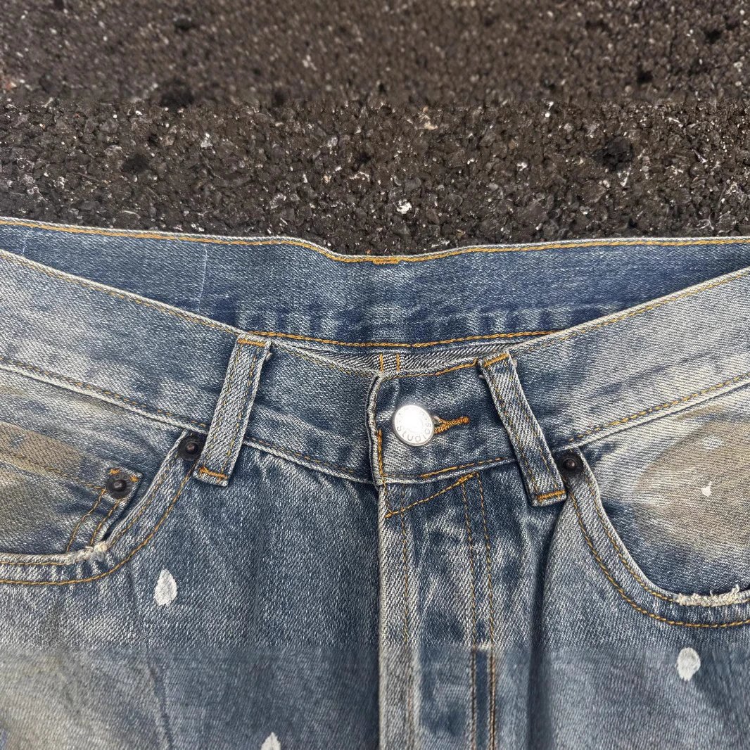Distressed Light Blue Wide Leg Denim Jeans