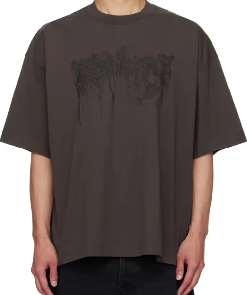 Design Abstract Print Oversized T-Shirt Brown - 1