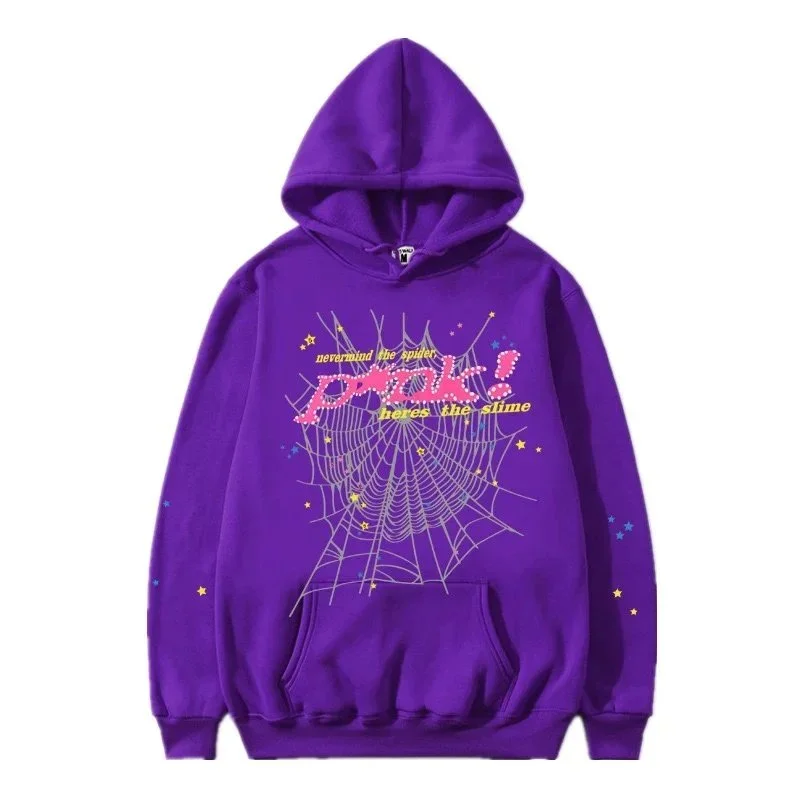 Sp5der Purple Spiderweb Letter Hoodie