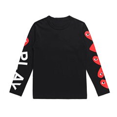 DU-11.21- New Red Heart Long Sleeve T-shirt for Men and Women, Round Neck Cotton Base Shirt, Sleeve Heart Couple