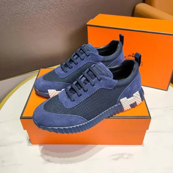 Hermès H-Code Sneakers Navy Blue Mesh and Suede Sneakers - 1