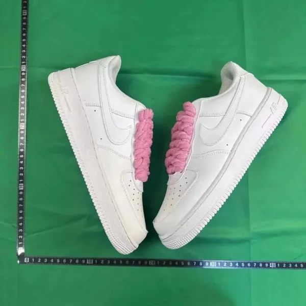 Nike Air Force 1 Low White with Pink Braided Laces Sneakers - 1