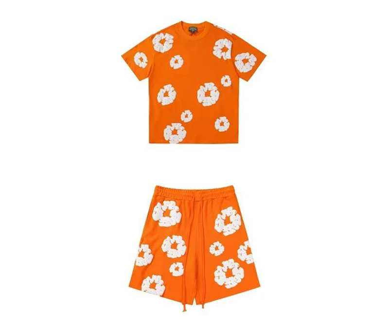Orange and white print set (short sleeved+shorts)
