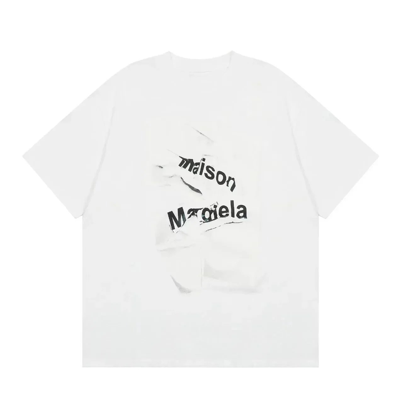 Maison Margiela Maison Margiela White Oversized T-Shirt with Distressed Logo Print White
