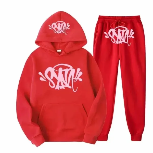 Santa Graffiti Logo Red Hoodie and Sweatpants Set - 1