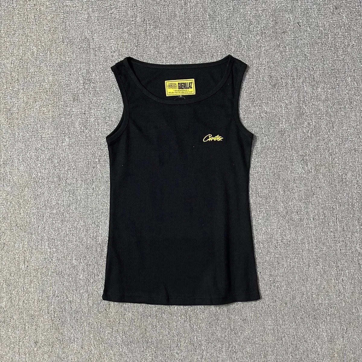 Guerillaz Guerillaz Black Ribbed Tank Top with Yellow Logo Black
