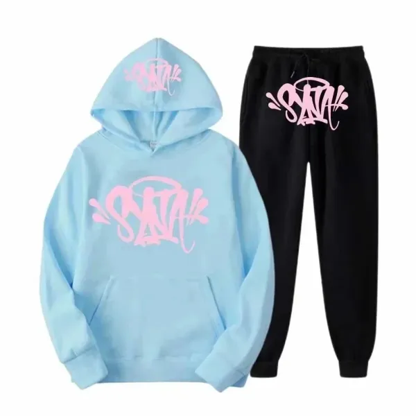 Design Graffiti-Print Hoodie and Sweatpants Set Light Blue and Black - 1