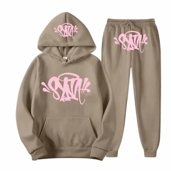 Design Graffiti-Print Hoodie and Sweatpants Set Beige with Pink - 1