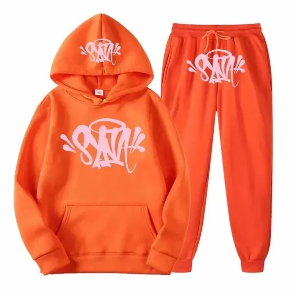 Design Graffiti-Print Orange Hoodie and Sweatpants Set - 1