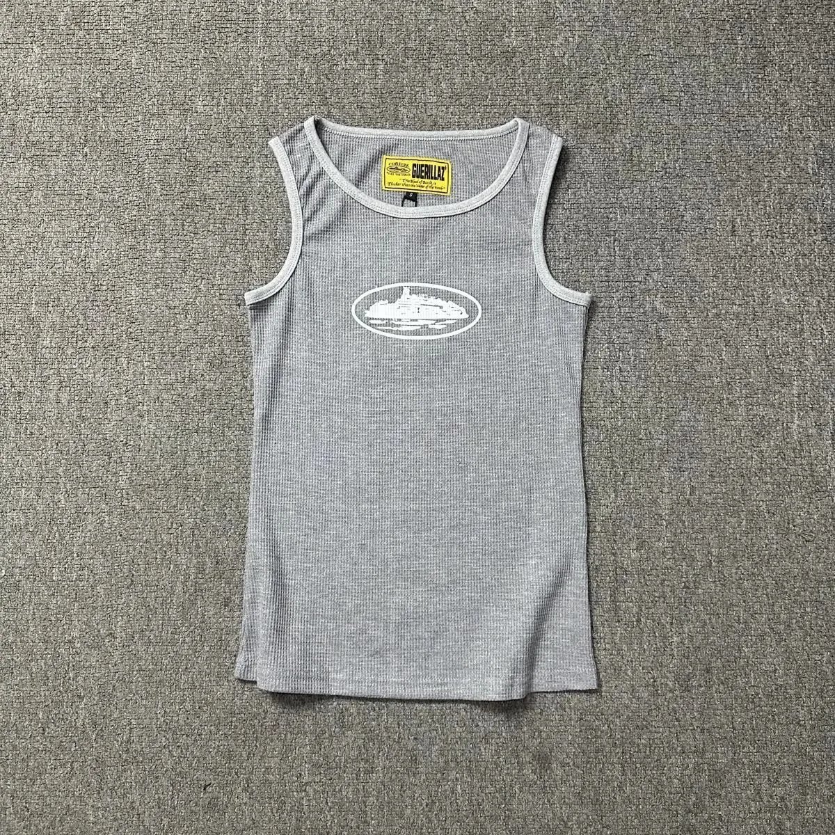 Guerillaz Guerillaz Grey Ribbed Tank Top with White Boat Logo Grey