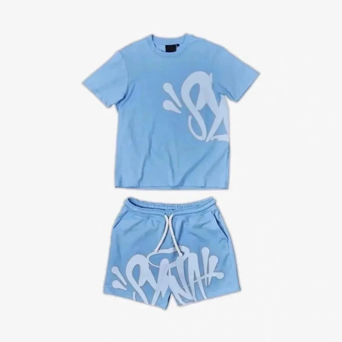 Off-White Graffiti Print Light Blue Two-Piece Set - 1