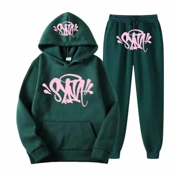 Design Graffiti-Print Hoodie and Sweatpants Set in Forest Green - 1