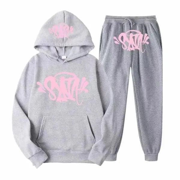 Design Graffiti-Print Hoodie and Sweatpants Set Gray Pink - 1