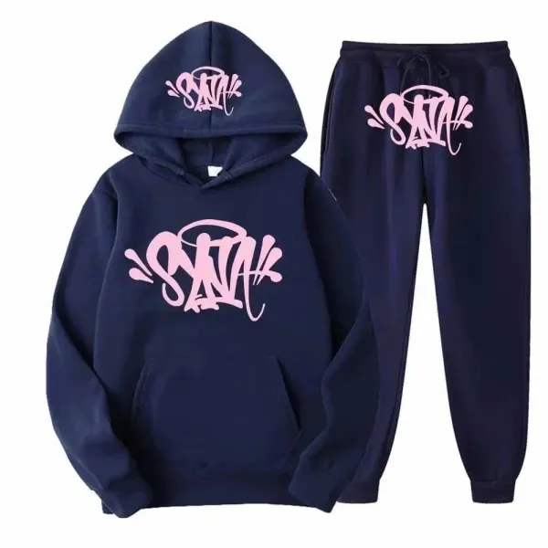 Design Graffiti-Print Navy Hoodie and Sweatpants Set - 1