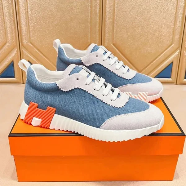 Hermès H08 Denim Blue Orange Chunky Sneakers - 1