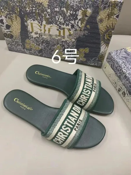 Dior J'Adior Slide Sandals Green and Beige Slippers - 1