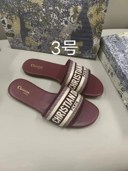 Dior J'Adior Slide Burgundy Leather Sandals - 1