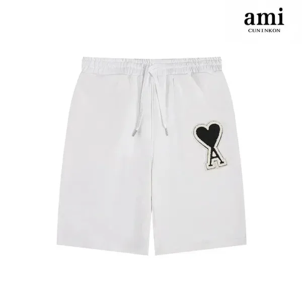 Ami Paris Heart Logo Embroidered White Shorts - 1