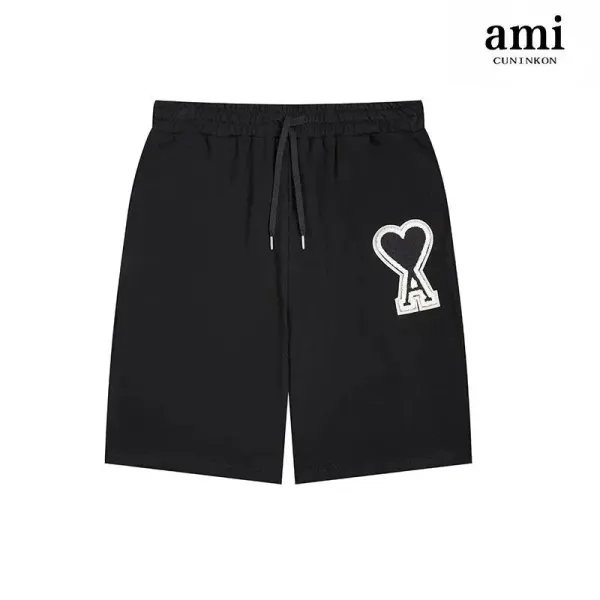 Ami Paris Heart Logo Shorts Black - 1