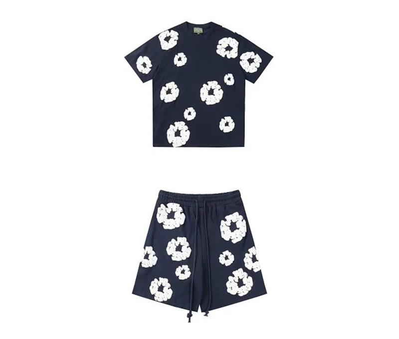 Navy blue white print set (short sleeved+shorts)