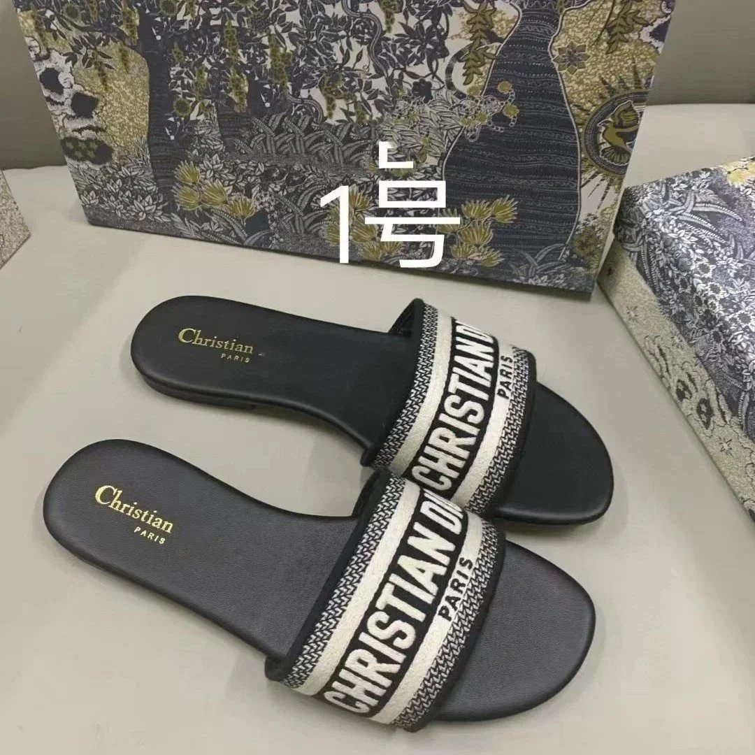 Dior Diorissimo Slide White Black Logo Strap Slippers - 4