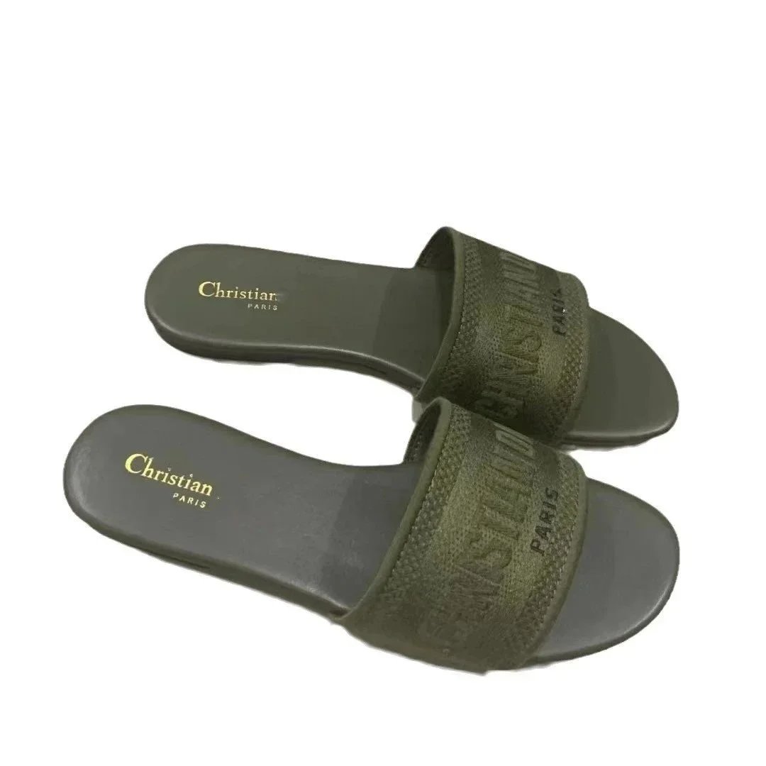 Dior Diorissimo Slide White Black Logo Strap Slippers - 3