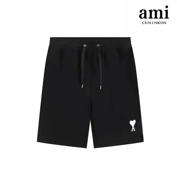 Ami Paris Heart Logo Drawstring Shorts Black - 1