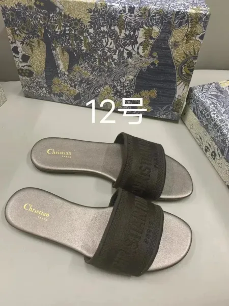 Christian Dior J'Adior Slide Sandals Silver Metallic with Olive Green Logo Strap - 1