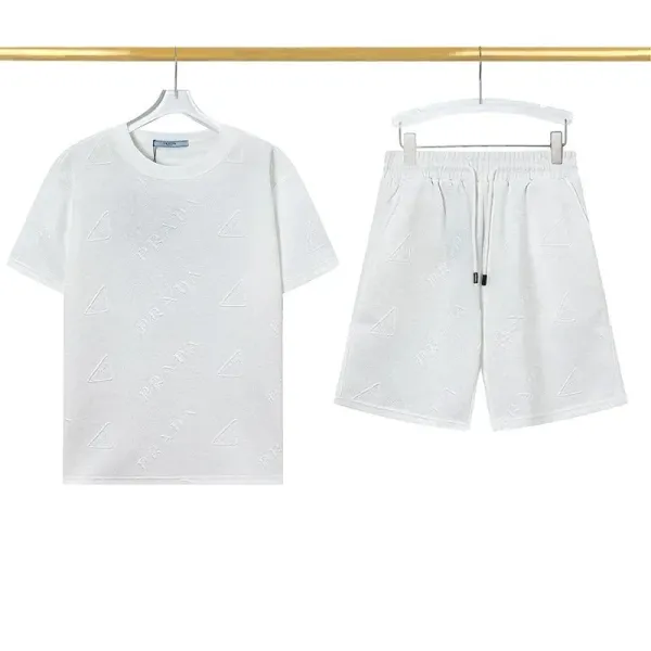 Prada Re-Nylon Triangle Print White T-Shirt and Shorts Set - 1