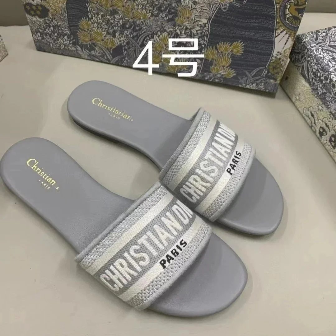 Dior Diorissimo Slide White Black Logo Strap Slippers - 7