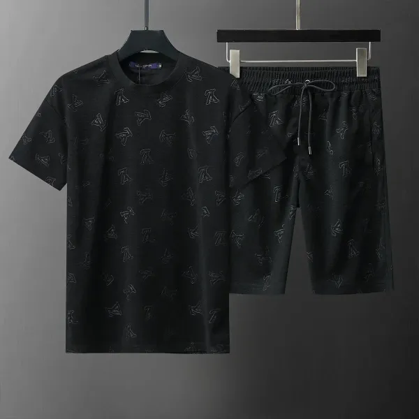 Louis Vuitton Monogram All-Over Print Black T-Shirt and Shorts Set - 1