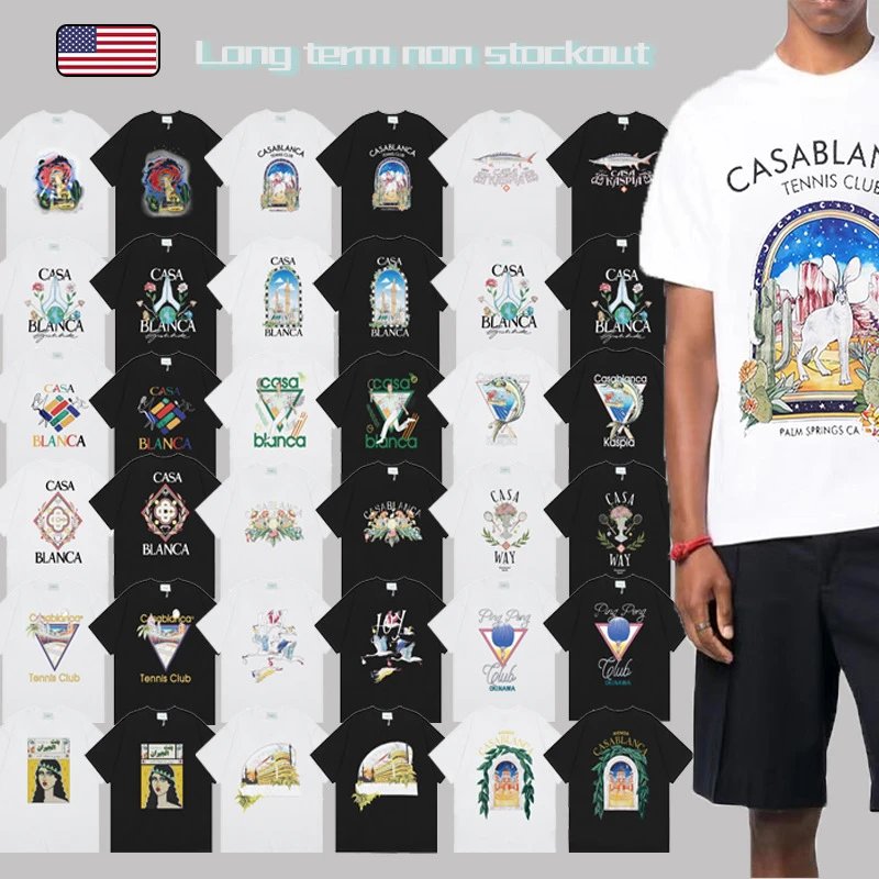 Casablanca Short Sleeve T-Shirt - Authentic Version, Ins Style, Unisex Premium Cotton Casual Streetwear Top