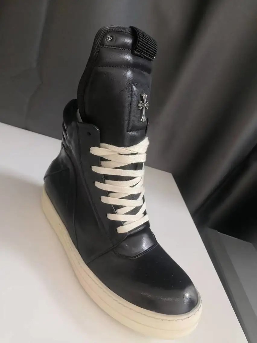 Rick Owens DRKSHDW Ramones High-Top Black Leather Sneakers - 20